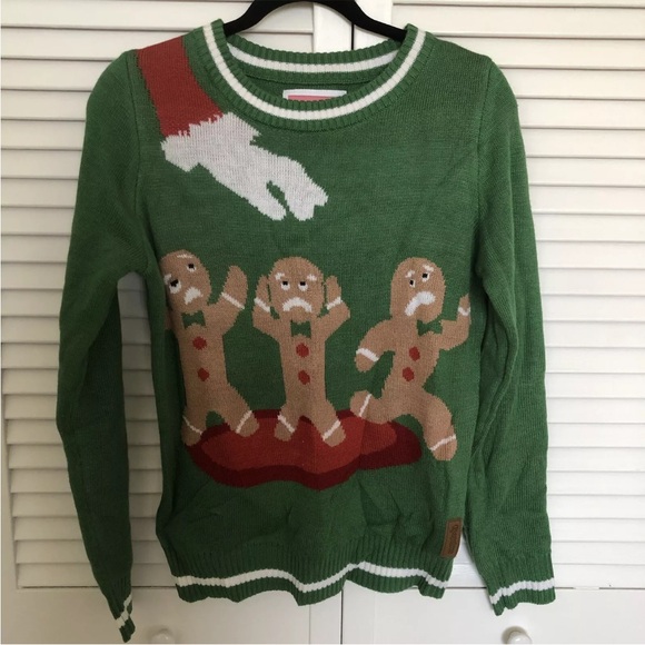 Tipsy Elves Santa Claus Gingerbread Ugly Xmas Sweater Sz M Red Green Mens Womens - Picture 1 of 5
